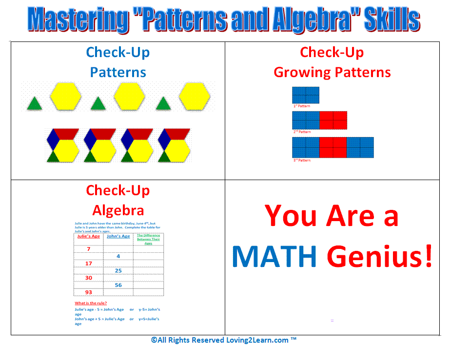 Check Up Chart For Patterns and Algebra — Loving2Learn